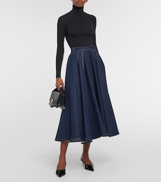 Jupe midi en jean à taille haute | Alaïa