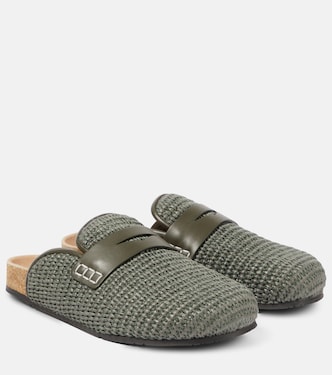 Mules Tess de rafia con ribete de piel | JW Anderson