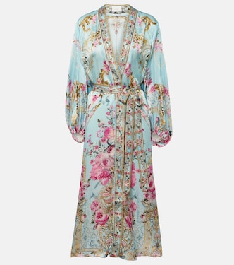 Embellished floral silk satin robe | Camilla