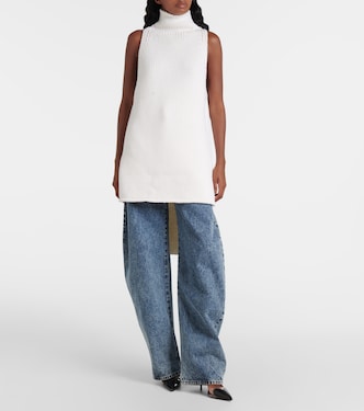 Top de cuello alto de lana con capa | Alaïa