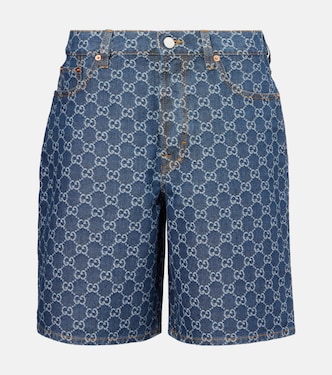 Leather-trimmed denim Bermuda shorts | Gucci
