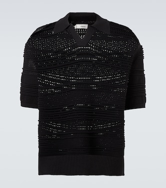 Crochet cotton-blend polo shirt | Commas