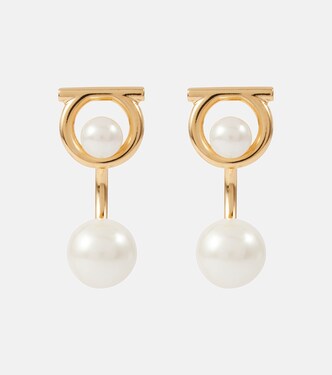 Gancio drop earrings with faux pearls | Ferragamo
