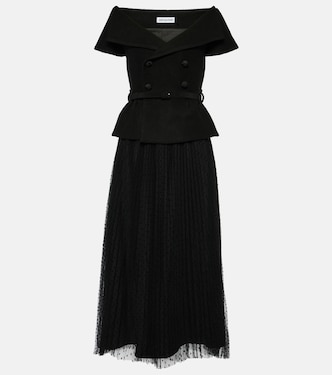 Plissé off-shoulder midi dress | Self-Portrait