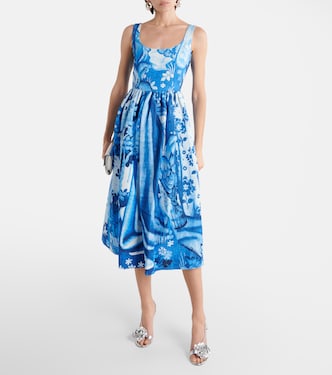 Abito midi in faille di misto cotone con stampa | Erdem