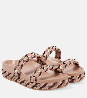 Rockstud Torchon leather-trimmed sandals | Valentino Garavani