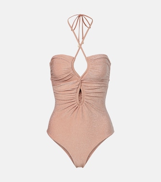 Bañador de lamé fruncido con aberturas | Johanna Ortiz