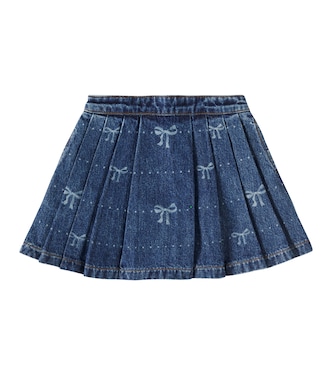 Bow embellished printed denim skirt | Self-Portrait Kids