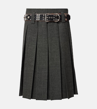 Gonna midi in lana vergine a pieghe | Prada