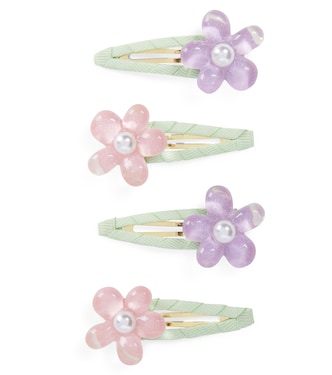 Set of 4 floral-appliqué hair clips | Self-Portrait Kids