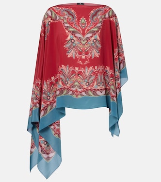 Poncho aus Seiden-Crêpe mit asymmetrischem Blumenmuster | Etro