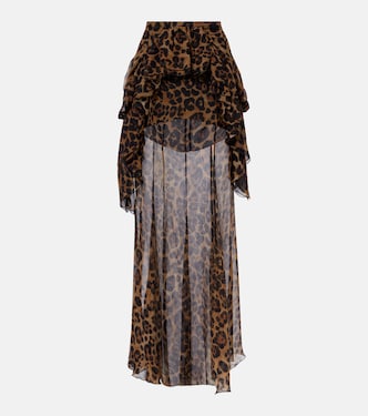 Jupe longue en crêpe de soie à motif léopard | Blumarine