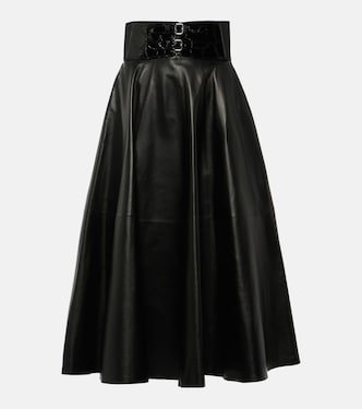 Falda midi de piel de tiro alto con cinturón | Alaïa