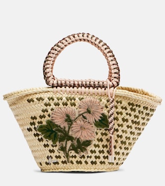 Sage Medium embellished raffia tote bag | Alémais