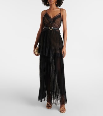 Sheer tiered lace-trimmed maxi dress | Self-Portrait