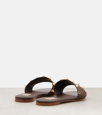 Rockstud leather and raffia slides | Valentino Garavani