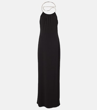 Logo Necklace embellished halterneck gown | Coperni
