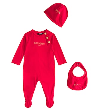 Baby - Tutina, bavaglino e berretto in cotone | Balmain Kids