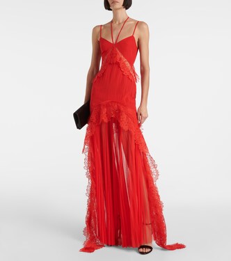 Taffeta and tulle lace-trimmed gown | David Koma
