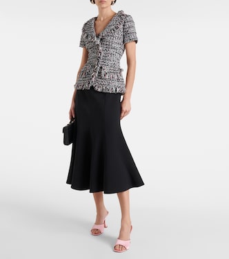 Fringed bouclé and crêpe midi dress | Self-Portrait