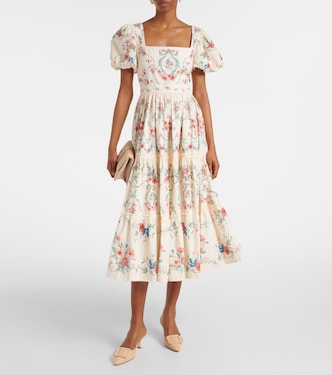 Robe midi Alga en coton à fleurs | Agua by Agua Bendita