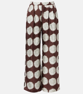 Isola floral silk twill wide-leg pants | Asceno