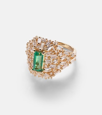 One Of A Kind 18kt gold ring with diamonds and emerald | Suzanne Kalan