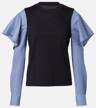 Striped cotton jersey and poplin shirt | Sacai
