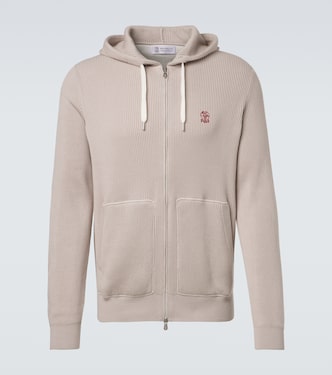 Logo ribbed-knit cotton zip-up hoodie | Brunello Cucinelli