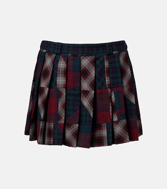 Patchwork plaid virgin wool miniskirt | Miu Miu