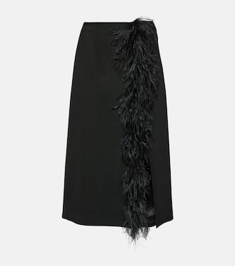 Falda midi de lana con plumas | Prada