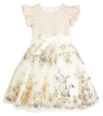 Sequined embroidered tulle-trimmed dress | Monnalisa
