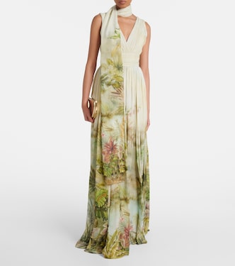Abito lungo in georgette con stampa | Elie Saab
