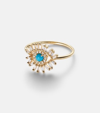 Evil Eye Mini 18kt gold ring with turquoise and diamonds | Suzanne Kalan