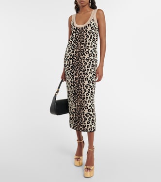 Robe midi en jacquard à motif léopard | Valentino