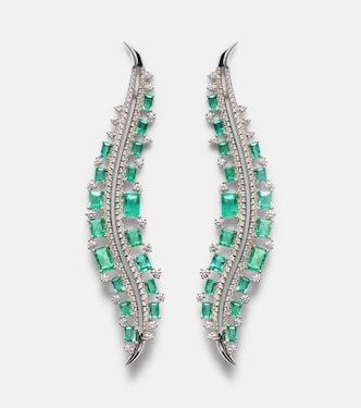 Orecchini Scatter in oro bianco 18kt con diamanti e smeraldi | Ananya