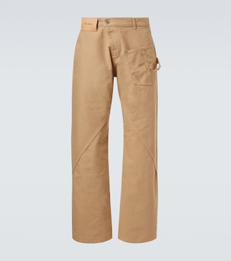 Twisted embroidered cotton wide-leg pants | JW Anderson