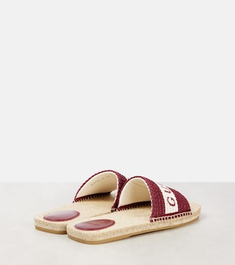 Logo embroidered raffia espadrille slides | Gucci