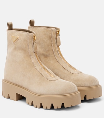 Suede platform ankle boots | Prada