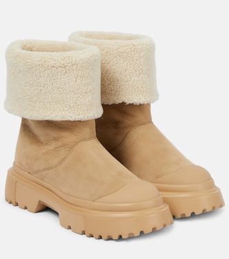 H619 faux shearling-trimmed suede ankle boots | Hogan