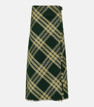 Falda midi de lana a cuadros de tiro alto | Burberry