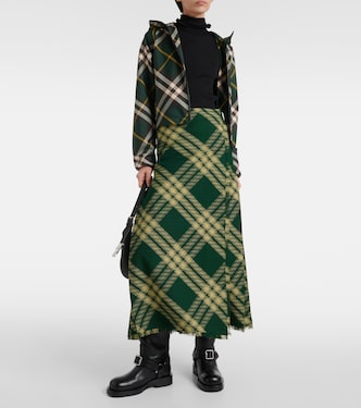 Falda midi de lana a cuadros de tiro alto | Burberry