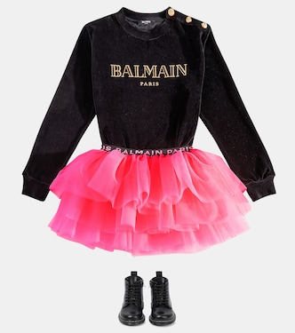 Felpa in misto cotone con logo | Balmain Kids