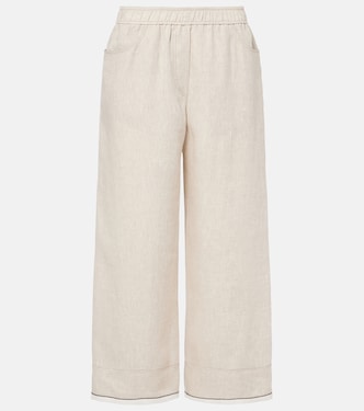 Pantaloni a gamba larga cropped in lino | Brunello Cucinelli