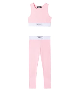 Top cropped e leggings in jersey di misto cotone | Versace Kids