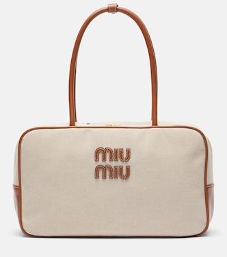 Beau leather-trimmed canvas tote bag | Miu Miu