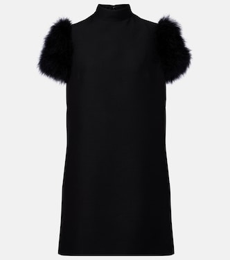 Feather-trimmed turtleneck Crepe Couture minidress | Valentino