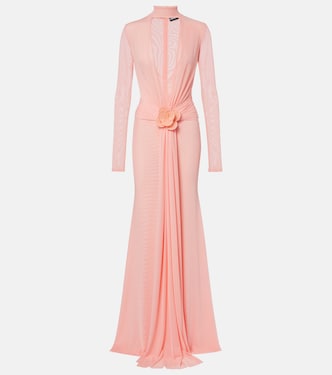 Draped floral-appliqué mesh gown | David Koma