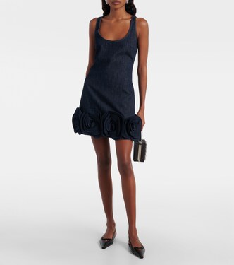 فستان بوستيه من الدنيم مع تزيين بورود أبليكيه | Self-Portrait