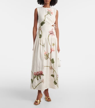 Besticktes Midikleid Otoño Orquidea aus Leinen | Agua by Agua Bendita